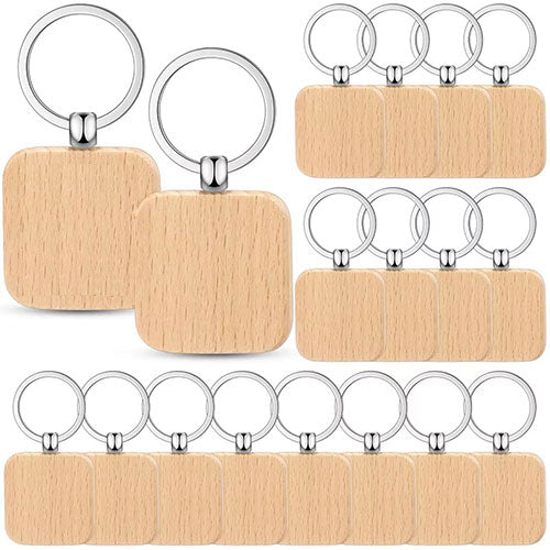 Wholesale 100/50Pcs Square Wood Keychain Blanks Keychain Key Ring Key Pendants