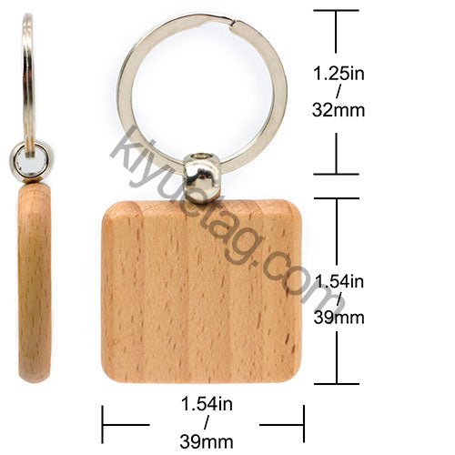 Wholesale 100/50Pcs Square Wood Keychain Blanks Keychain Key Ring Key Pendants