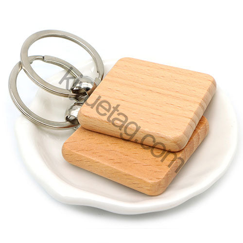 Wholesale 100/50Pcs Square Wood Keychain Blanks Keychain Key Ring Key Pendants