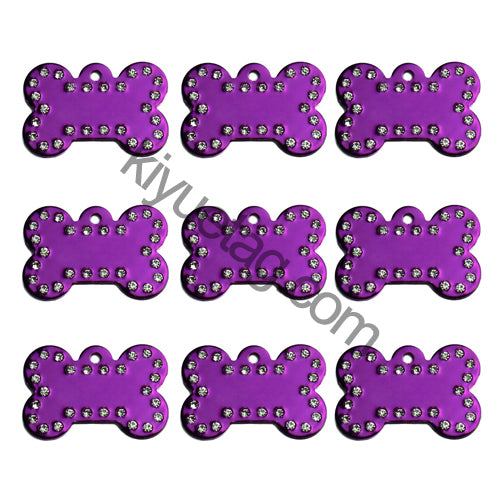 100Pcs/Set Rhinestone Bones Plates Dog ID Tags Aluminum Pendant