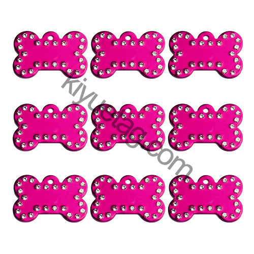 100Pcs/Set Rhinestone Bones Plates Dog ID Tags Aluminum Pendant