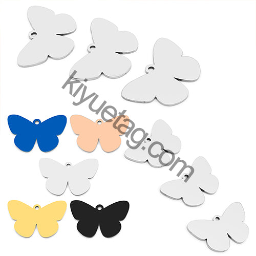 100PCS Customizable Butterfly Shape Stainless Steel Tag Engravable Anti-lost Keyring Pendant Jewelry Necklace Charm Accessories