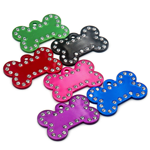 100Pcs/Set Rhinestone Bones Plates Dog ID Tags Aluminum Pendant
