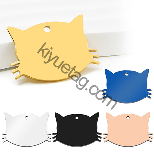 100PCS Personalized Cat Face Stainless Steel Dog Pet ID Tag Keychain Engraved Name Puppy Collar Metal Pendant Keyring Accessorie