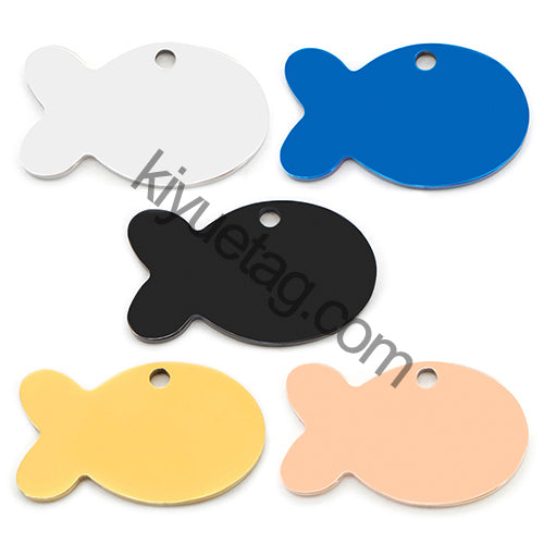 100PCS Personalized Pet ID Tag Fish Shape Stainless Steel Blank Engraved Pendant Accessories Key Ring Gift