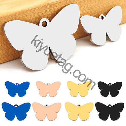100PCS Customizable Butterfly Shape Stainless Steel Tag Engravable Anti-lost Keyring Pendant Jewelry Necklace Charm Accessories