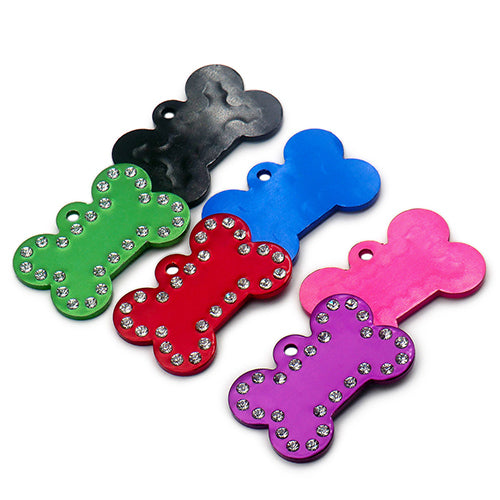 100Pcs/Set Rhinestone Bones Plates Dog ID Tags Aluminum Pendant