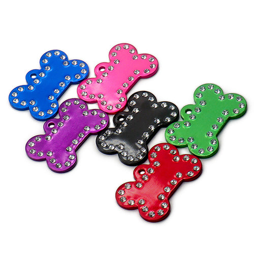 100Pcs/Set Rhinestone Bones Plates Dog ID Tags Aluminum Pendant