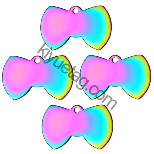 100Pcs Personalized Pet Cute Stainless Steel Tag Custom Engravable Keyring Pendant Dog Collar Bow Shape Accessories