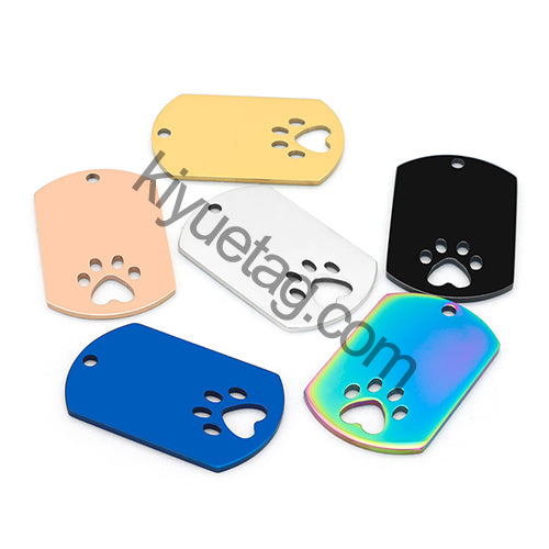 Personalized 100Pcs Rectangular Dog Paw Stainless Steel Blank Tag Pet Mirror Anti-Lost Key Ring Pendant Engravable Souvenir