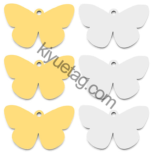 100PCS Customizable Butterfly Shape Stainless Steel Tag Engravable Anti-lost Keyring Pendant Jewelry Necklace Charm Accessories