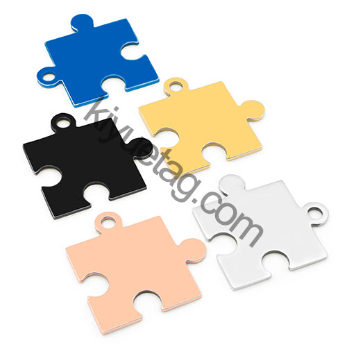 100pcs Dog Id Tag Stainless Steel Charms Jigsaw Puzzle Pendants Fashion Neckalce Couple Plate Jewelry Making Findings DIY