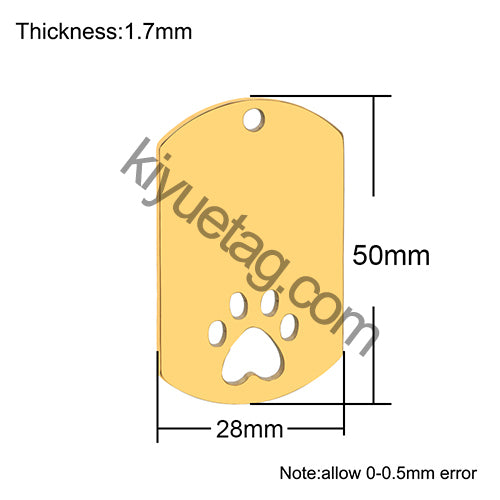 Personalized 100Pcs Rectangular Dog Paw Stainless Steel Blank Tag Pet Mirror Anti-Lost Key Ring Pendant Engravable Souvenir