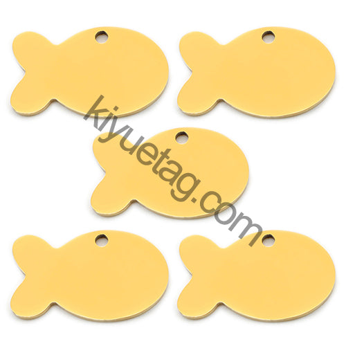100PCS Personalized Pet ID Tag Fish Shape Stainless Steel Blank Engraved Pendant Accessories Key Ring Gift