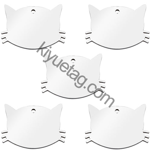 100PCS Personalized Cat Face Stainless Steel Dog Pet ID Tag Keychain Engraved Name Puppy Collar Metal Pendant Keyring Accessorie