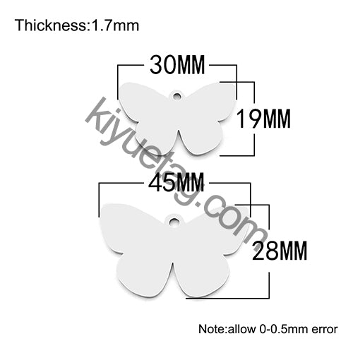 100PCS Customizable Butterfly Shape Stainless Steel Tag Engravable Anti-lost Keyring Pendant Jewelry Necklace Charm Accessories