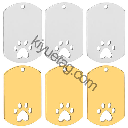 Personalized 100Pcs Rectangular Dog Paw Stainless Steel Blank Tag Pet Mirror Anti-Lost Key Ring Pendant Engravable Souvenir