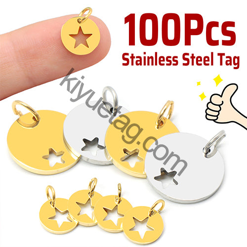 Wholesale 100pcs Blank Stainless Steel ID Tag Round Pet Dog Nameplate Custom Engraved Pendant Key Ring Necklace Accessories