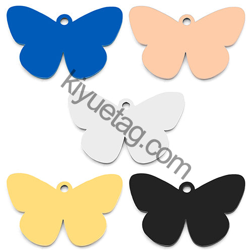 100PCS Customizable Butterfly Shape Stainless Steel Tag Engravable Anti-lost Keyring Pendant Jewelry Necklace Charm Accessories