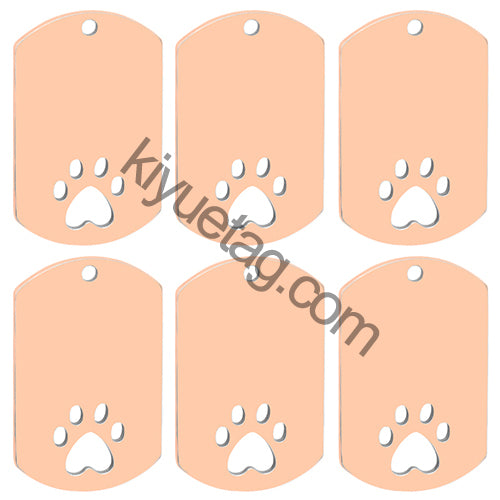 Personalized 100Pcs Rectangular Dog Paw Stainless Steel Blank Tag Pet Mirror Anti-Lost Key Ring Pendant Engravable Souvenir