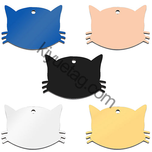 100PCS Personalized Cat Face Stainless Steel Dog Pet ID Tag Keychain Engraved Name Puppy Collar Metal Pendant Keyring Accessorie