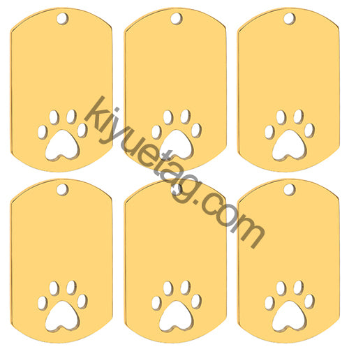 Personalized 100Pcs Rectangular Dog Paw Stainless Steel Blank Tag Pet Mirror Anti-Lost Key Ring Pendant Engravable Souvenir