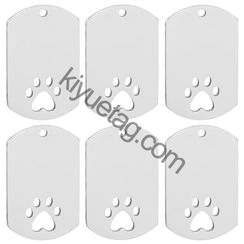 Personalized 100Pcs Rectangular Dog Paw Stainless Steel Blank Tag Pet Mirror Anti-Lost Key Ring Pendant Engravable Souvenir