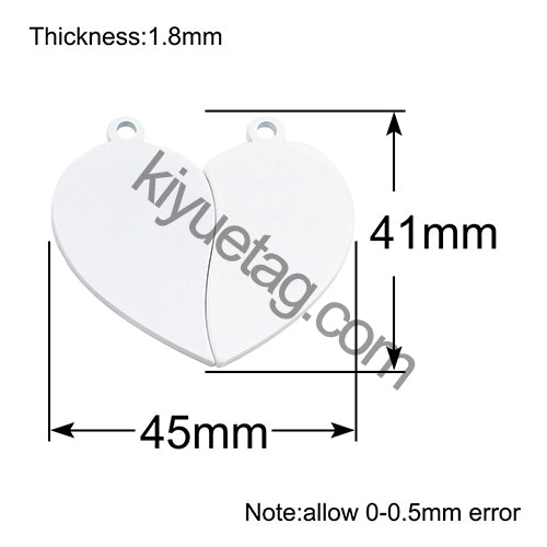 50Pairs/lot Necklace Pendant Mirror Stainless Steel Broken Heart Tag Couple Bracelet Charms Plate for Jewelry Making