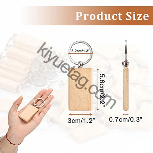 Wholesale 100/50Pcs Rectangle Wood Keychain Blanks Keychain Key Pendants