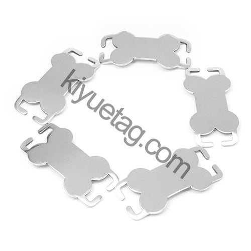 Wholesale 100pcs Curved Bone Stainless Steel Blank Tag Personalized Name Cat Dog Collar Accessories Anti-lost ID Nameplate
