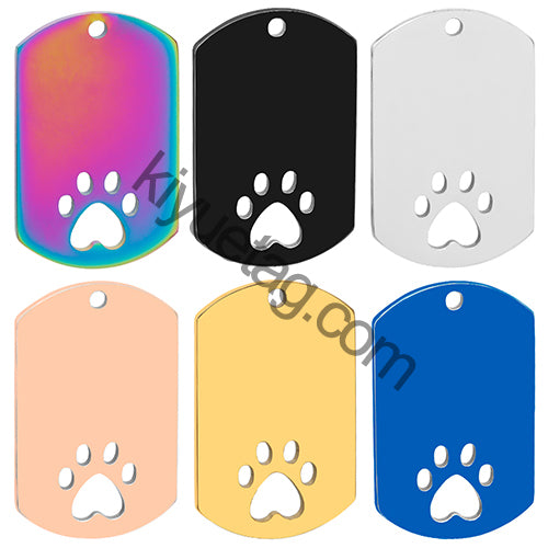 Personalized 100Pcs Rectangular Dog Paw Stainless Steel Blank Tag Pet Mirror Anti-Lost Key Ring Pendant Engravable Souvenir