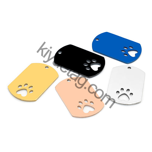 Personalized 100Pcs Rectangular Dog Paw Stainless Steel Blank Tag Pet Mirror Anti-Lost Key Ring Pendant Engravable Souvenir