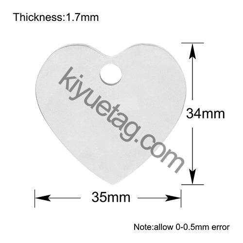 100Pcs Personalized Pet Dog ID Tag Blank Stainless Steel Heart Charm Laser Pendant Engravable Jewelry Plate Gift Souvenir