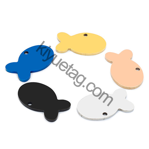 100PCS Personalized Pet ID Tag Fish Shape Stainless Steel Blank Engraved Pendant Accessories Key Ring Gift
