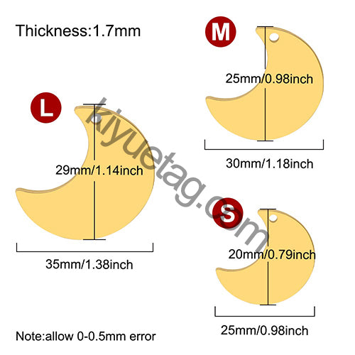 100Pcs Pet Dog ID Tag Cute Collars Decoration Colorful Moon Shape Stainless Steel Customized Engravable Keyring Accessories