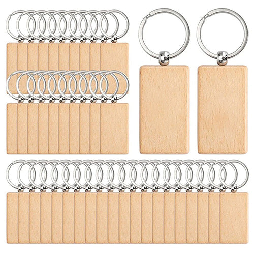 Wholesale 100/50Pcs Rectangle Wood Keychain Blanks Keychain Key Pendants