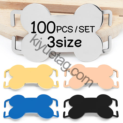 Wholesale 100pcs Curved Bone Stainless Steel Blank Tag Personalized Name Cat Dog Collar Accessories Anti-lost ID Nameplate