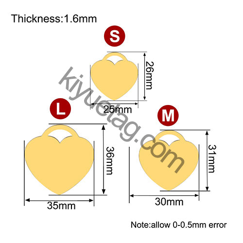 100Pcs Custom DIY Engraved Heart Shape Stainless Steel Tag Personalized Metal Collar Pendant Keyring Decorative Accessories