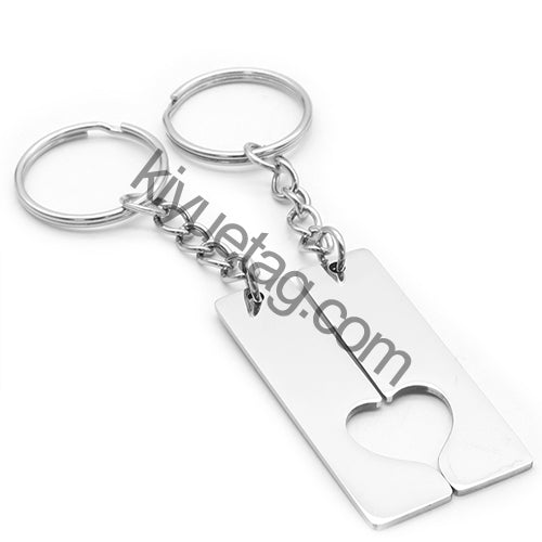 50/Pairs Custom Engravable Rectangular Stainless Steel Pendants Personalized Couple Keyring Charm Accessories