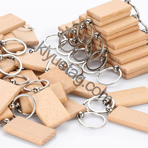 Wholesale 100/50Pcs Rectangle Wood Keychain Blanks Keychain Key Pendants