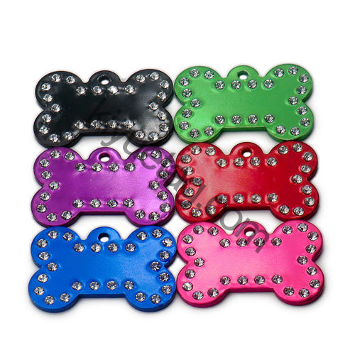 100Pcs/Set Rhinestone Bones Plates Dog ID Tags Aluminum Pendant