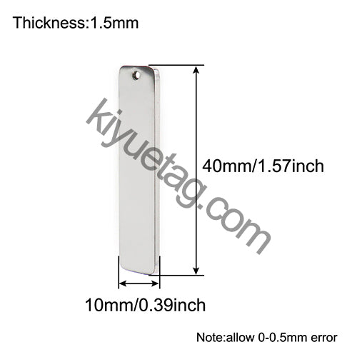 50PCS Engravable Flat Rectangular Stainless Steel Pendant Anti-Lost Key Ring Pendant Pet Dog Tag Accessories