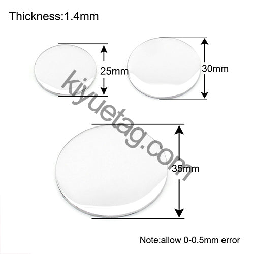 100Pcs Stainless Steel Dog Tag Mirror Polished 25-30-35mm Disc Round PET Plate Personalized Bracelet Necklace Jewelry Charm