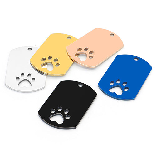 Personalized 100Pcs Rectangular Dog Paw Stainless Steel Blank Tag Pet Mirror Anti-Lost Key Ring Pendant Engravable Souvenir