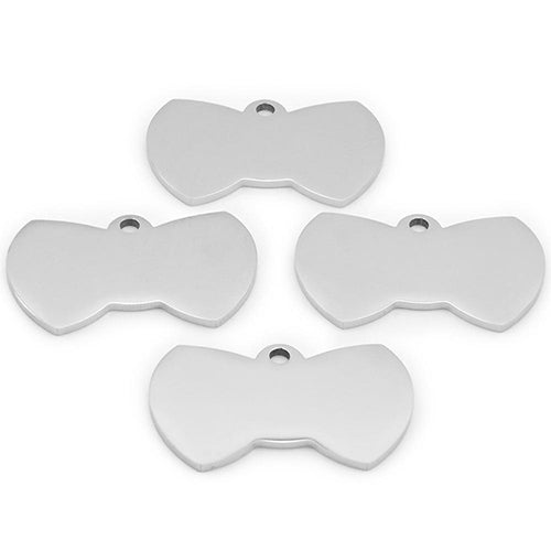 100Pcs Personalized Pet Cute Stainless Steel Tag Custom Engravable Keyring Pendant Dog Collar Bow Shape Accessories
