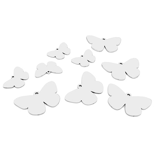 100PCS Customizable Butterfly Shape Stainless Steel Tag Engravable Anti-lost Keyring Pendant Jewelry Necklace Charm Accessories