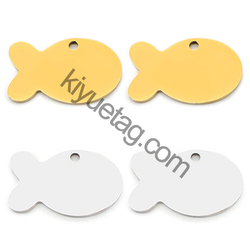 100PCS Personalized Pet ID Tag Fish Shape Stainless Steel Blank Engraved Pendant Accessories Key Ring Gift