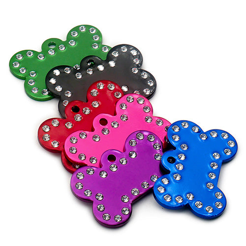 100Pcs/Set Rhinestone Bones Plates Dog ID Tags Aluminum Pendant
