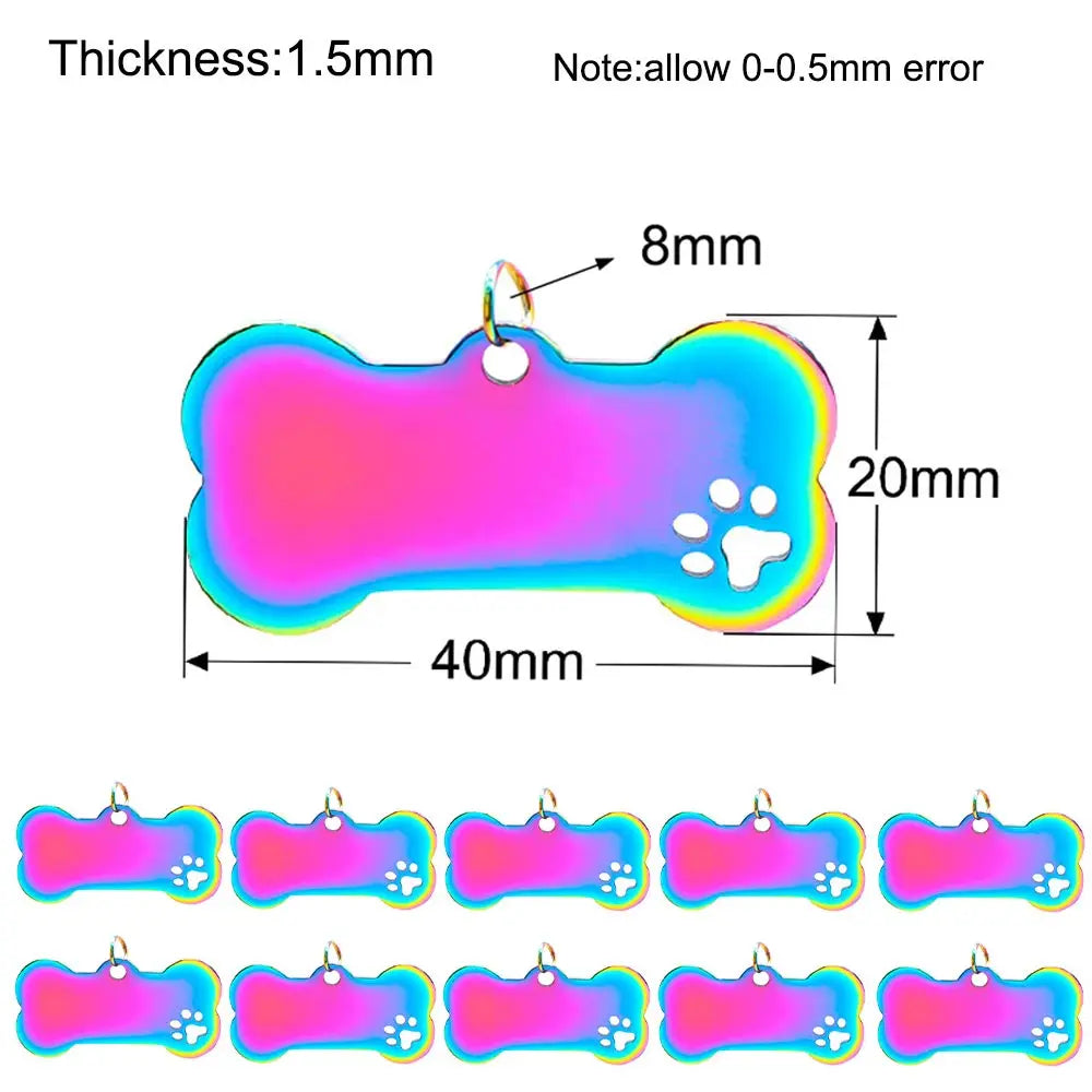 100Pcs Pet Dog Rainbow Stainless Steel ID Tag Personalized Anti-lost Nameplate Metal Key Ring Pendant Charms Gift Accessories
