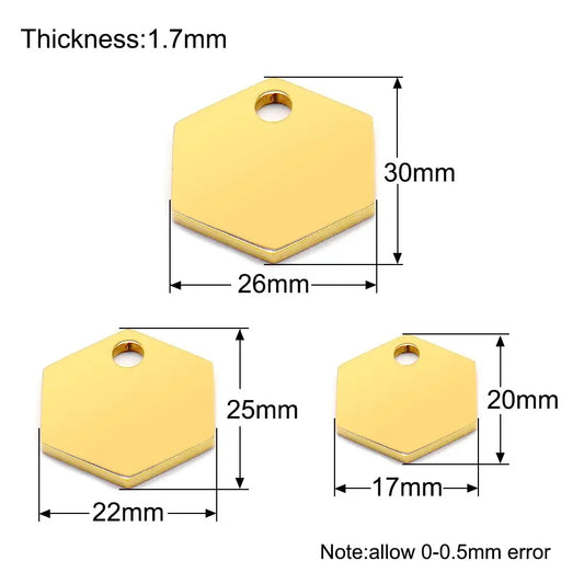Wholesale 100Pcs Stainless Steel Hexagon Pendant Dog Tag Hole Pet ID Tags Personalise Nameplate Gift Name Phone LOGO For Person